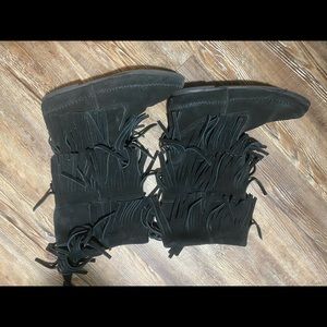 Minnetonka Three-Tiered Fringe Boots